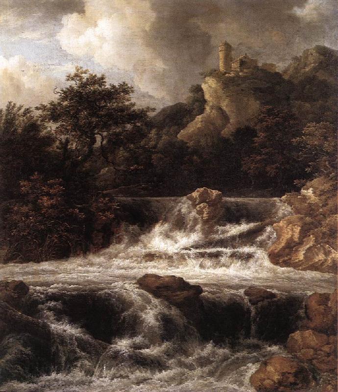 RUISDAEL, Jacob Isaackszon van Waterfall with Castle Built on the Rock af Spain oil painting art